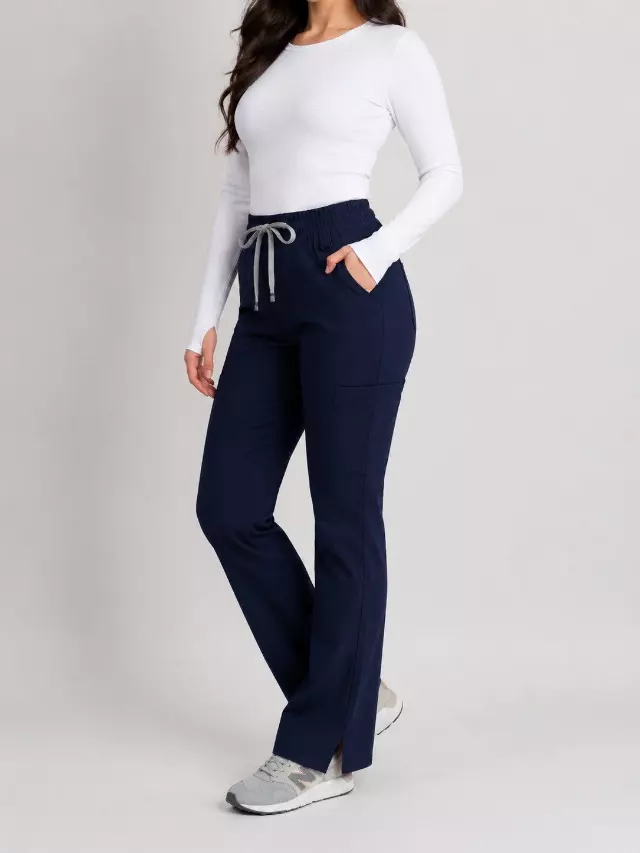 Sydney | High Waisted Slim Flare Scrub Pants — Indigo / XXS