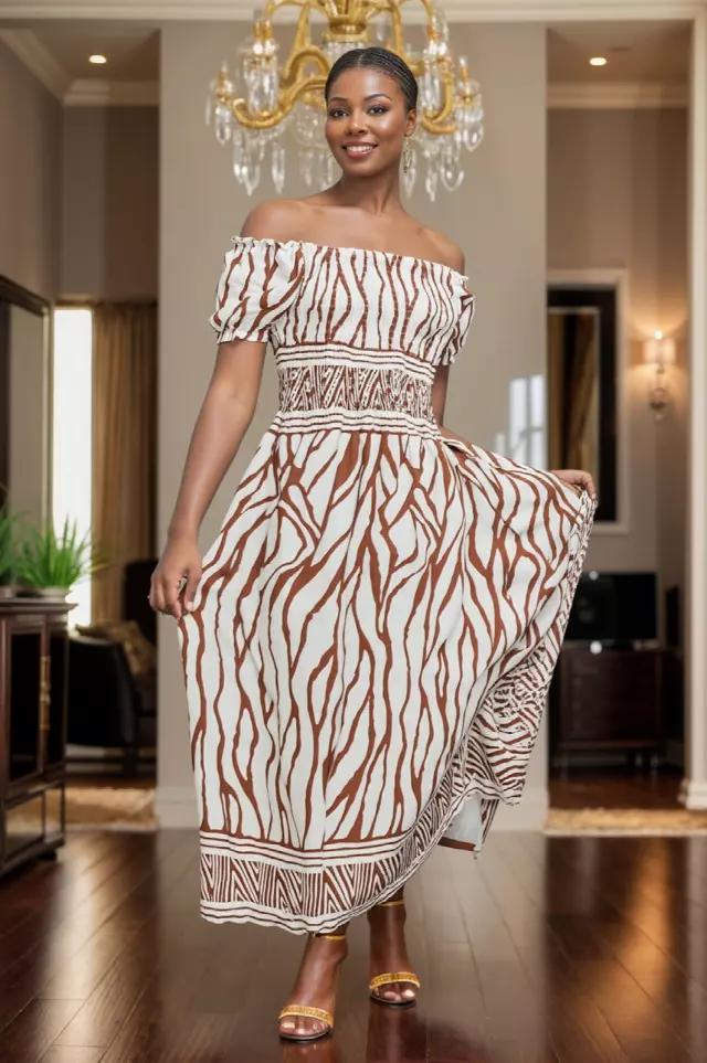 26001 - Women's Off-Shoulder Smoked Maxi Dress - $12 Each (3-Pcs Pre Pack)