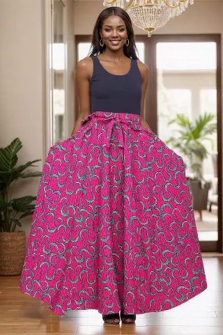 7001SK - 8 Panel African Print Skirt - Authentic African Wax (3-PCS PRE-PACK) - $25 Each — One Size / Print-528 / 3-Pcs Per Pack