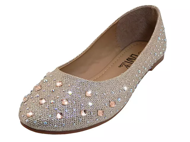 W8200L-RG - Wholesale Women's "Easy USA" Rhinestone Upper Comfortable Ballet Shoes — Rose Gold (W8200L-RG) / 5-10 Assorted