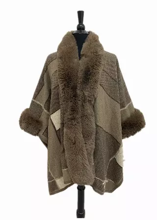 TX212 Pattern Faux Fur Cape — Khaki