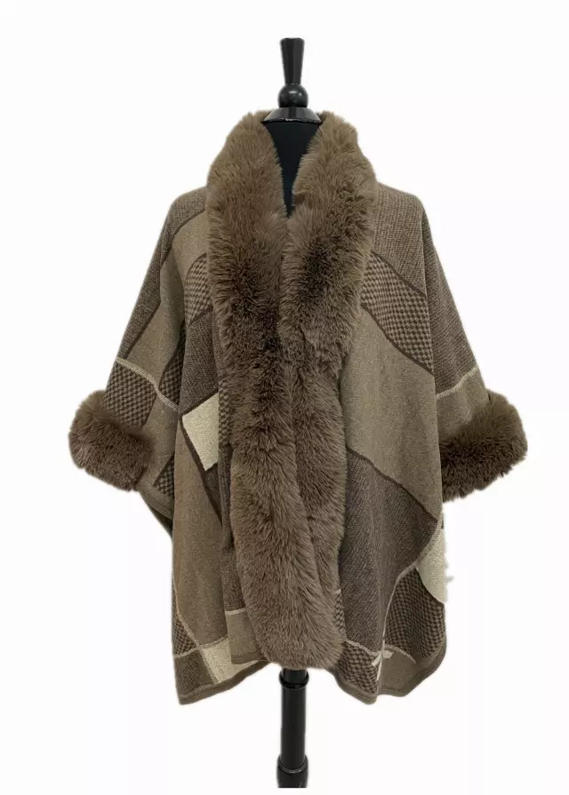 TX212 Pattern Faux Fur Cape — Khaki