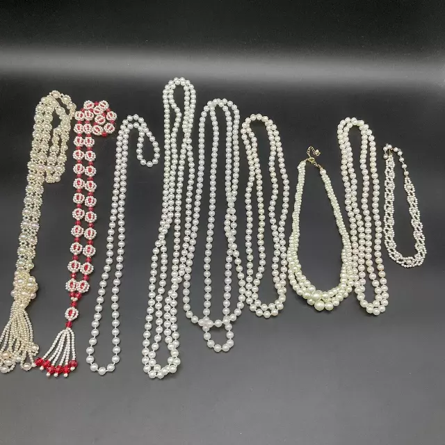 Vintage to Modern Costume Jewelry Lot 10 Necklaces Faux Pearl Beaded Tassel