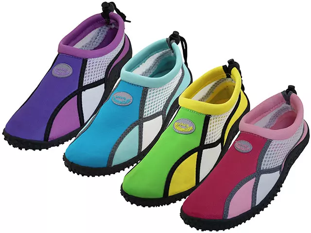 W1183L-A - Wholesale Women's "Wave" Multi Color Nylon Upper With TPR. Outsole Water Shoes — Assorted - Fuchchia/Pink, Blue/Lt. Blue, Purple/Lt. Purple & Lime/Yellow (W1183L-A) / 6-11 Assorted