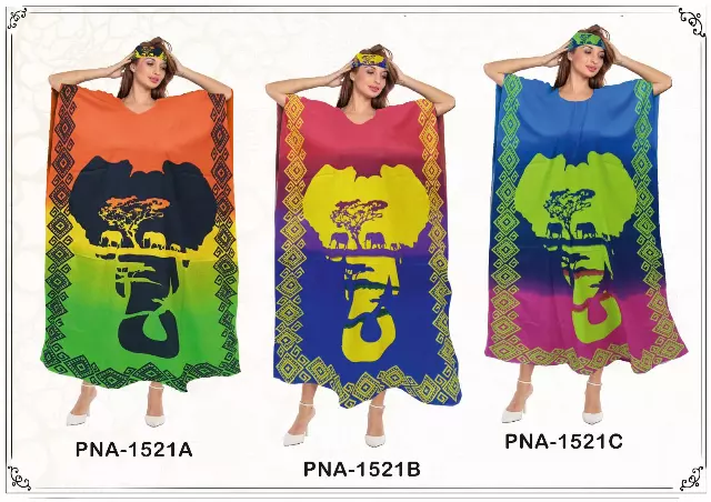 PNA-1521 - Women's Colorful Animal Print Long Kaftan Dress - One Size (6-PCS PRE-PACK)