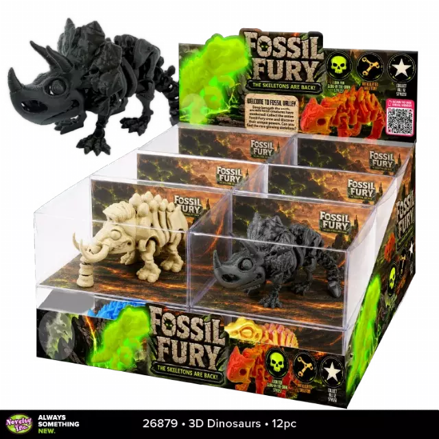 Fossil Fury 3D Printed Dinosaur Toys - 12 Pieces Per Retail Ready Display 26879