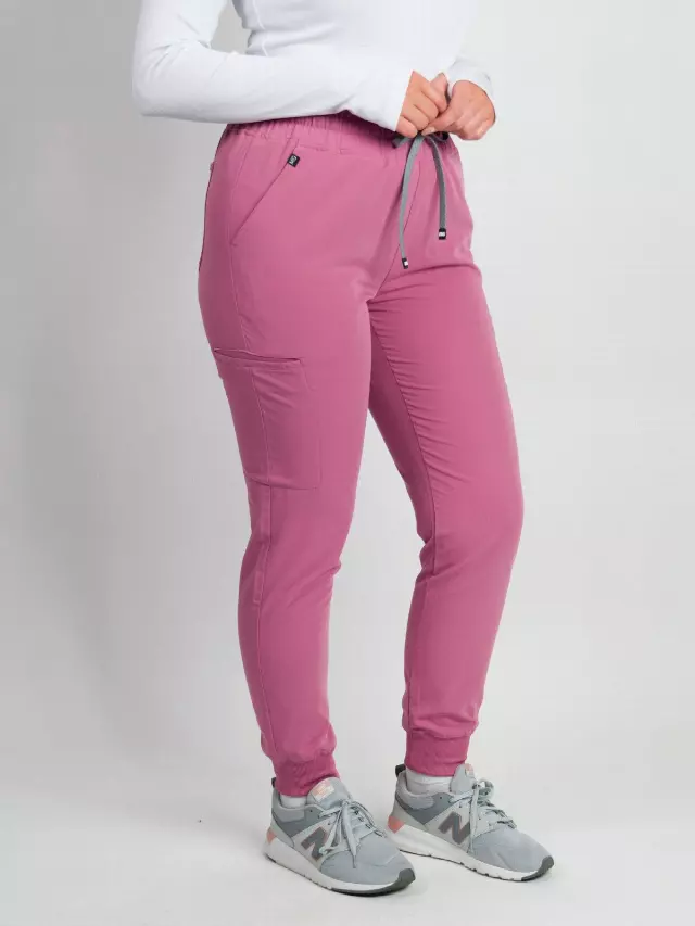 Madison | High-Waisted Jogger Scrub Pants — Mauve / XXS