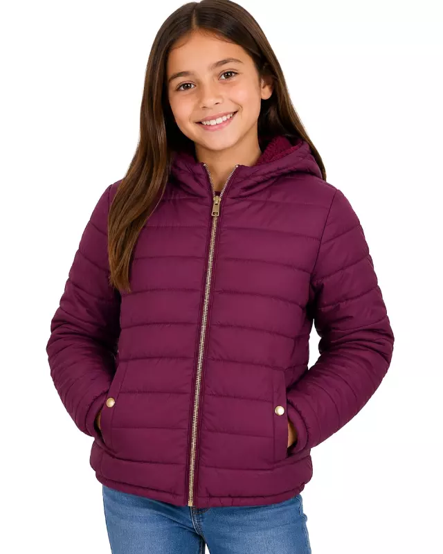 Girls' Reversible Jacket With Sherpa Lining #97-26 — Plum/Plum / 4-5-6-6X