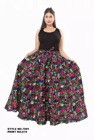 PLUS SIZE 7001X - NEW PRINTS ALERT!!! 8 Panel African Print Skirt - Authentic African Wax (3-PCS PRE-PACK) - $26 Each — One Size (20-34) / Print-574 / 3-Pcs Per Pack