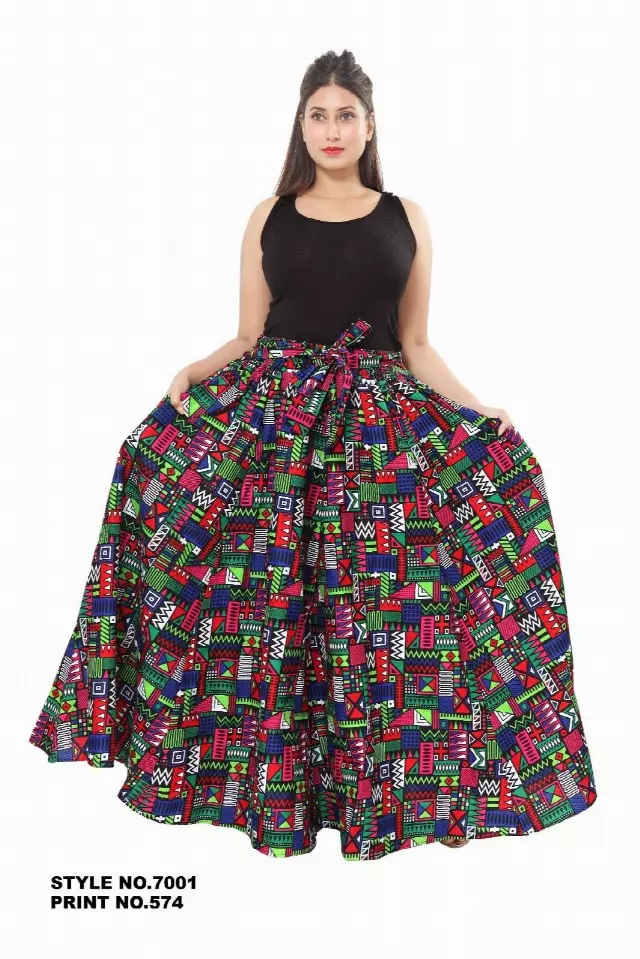 PLUS SIZE 7001X - NEW PRINTS ALERT!!! 8 Panel African Print Skirt - Authentic African Wax (3-PCS PRE-PACK) - $26 Each — One Size (20-34) / Print-574 / 3-Pcs Per Pack