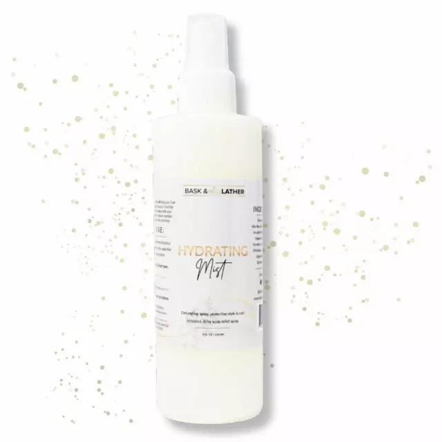 BASK & LATHER Hydrating Hair Mist, Leave-In Conditioner, Itchy Scalp Relief, Detangler, Curl Definer, Aloe Vera, Avocado Oil, For All Hair Types, 8 oz