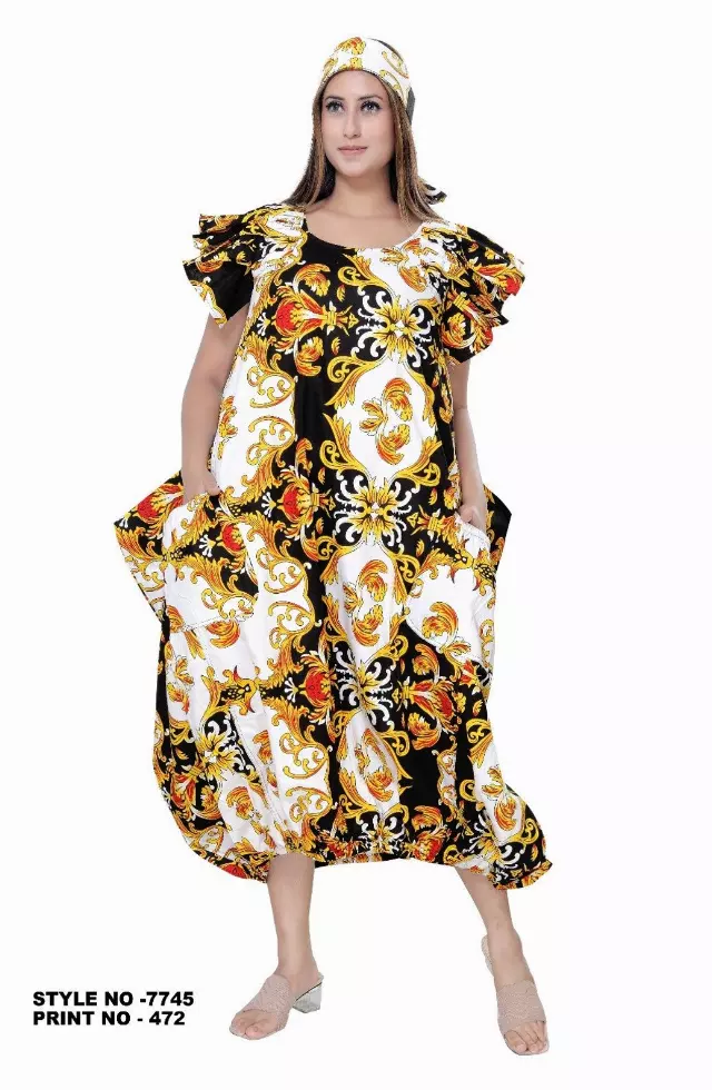 7745- Ankara Dress with Pleated Sleeve - $25.00 Each — Free Size / Print-472