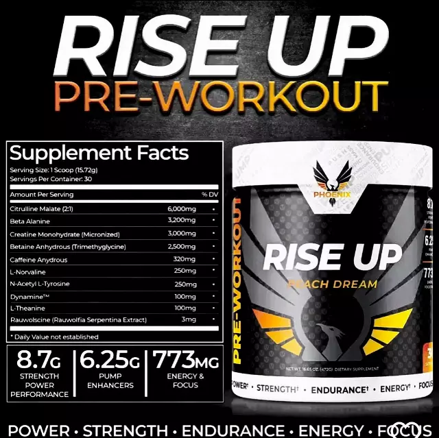 Phoenix Energy Pre-Workout Powder Rise Up 30 Servings 16.65 oz. Power Strength Endurance Energy Focus BB 10/25 — Blood Moon