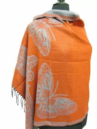0965 Butterfly Pattern Premium Pashmina — Red