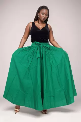 7001S - 8 Panel Solid Color Skirt - Authentic African Wax (3-PCS PRE-PACK)- $25 Each — One Size (4-18) / Emerald Green / 3-Pcs Per Pack