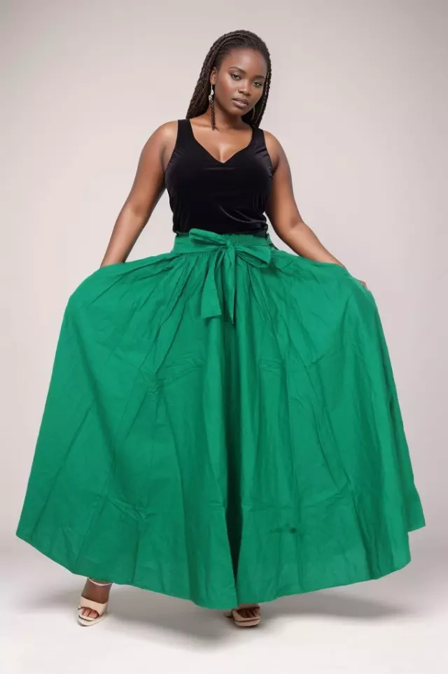 7001S - 8 Panel Solid Color Skirt - Authentic African Wax (3-PCS PRE-PACK)- $25 Each — One Size (4-18) / Emerald Green / 3-Pcs Per Pack