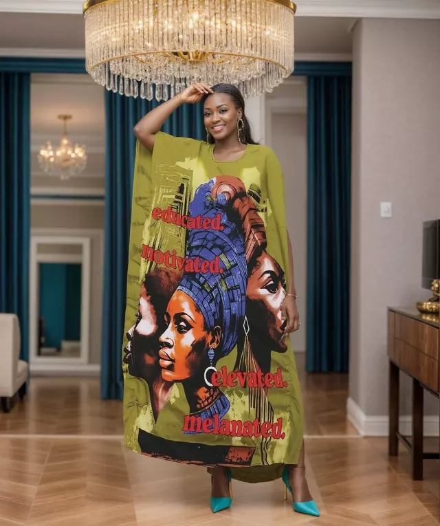 PNA-1618 - Women's Comfy Kaftan Dress with Headwrap- One Size (6-PCS PRE-PACK) - $7 Each — One Size (4-24) / Print-1618B