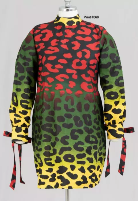 7677 -Ankara Print Dress with Tie Sleeves (3/pk) Free Size - $15.00 Each — Free Size / Print-560