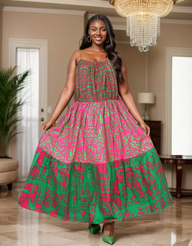 7709 - Women's Mixed Prints Spaghetti Strap Dress - (3/pk) - Free Size - $25.00 Each — Free Size / Pink/Green