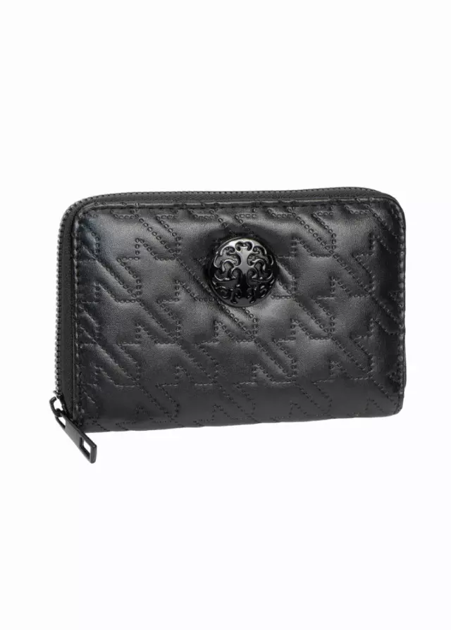 Rebecca & Rifka Smooth Houndstooth Quilt Medallion Zip Indexer Wallet — BK/BK