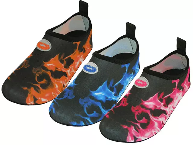 W1133L-A - Wholesale Women's "Wave" Super Soft Elastic Nylon Upper Flame Printed Yoga / Aqua Sock Water Shoes — Assorted - Royal/Blk, Hot Pink/Blk.&Orange/Blk (W1133L-A) / 5-10 Assorted