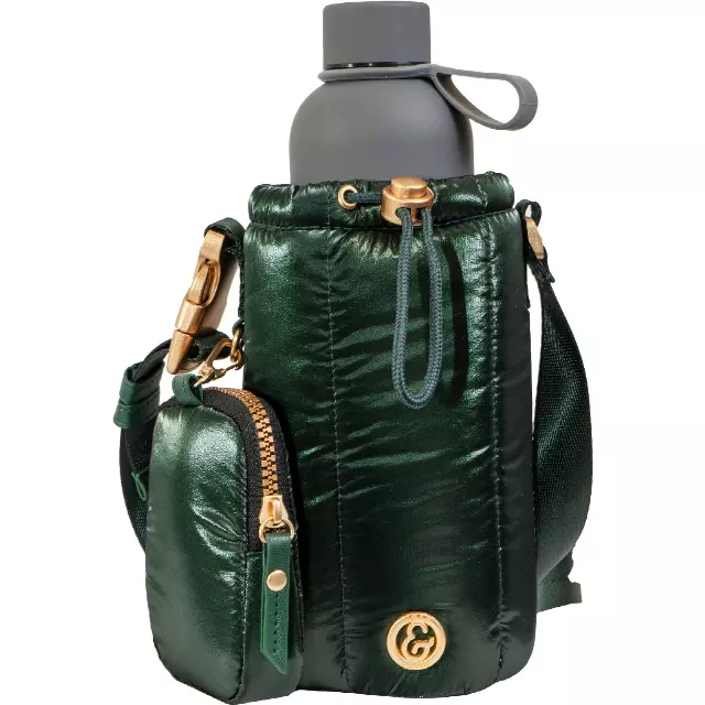 Joan & David Tubular Quilted Metallic Water Bottle Holder Sling Bag — 243-EMERALD