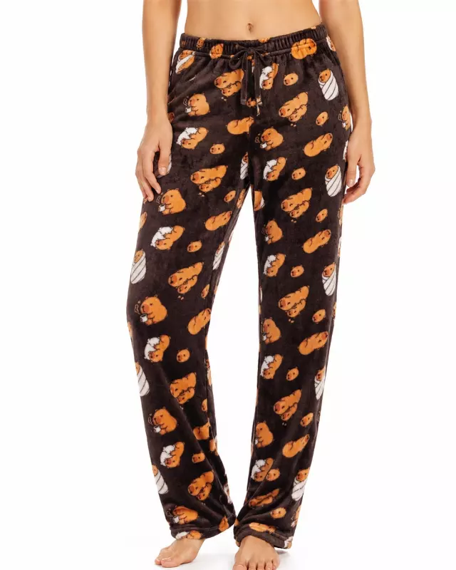 Ladies' Micro Polar Lounge Pants #08 — Brown / S-M-L-XL