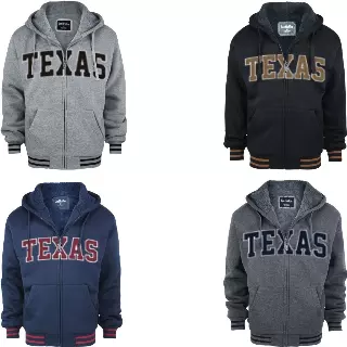Men's Sherpa Lined Zip-up Hoodie TEXAS - Style #MFJ135- $12.90/Unit — S-2XL (WHOLESALE) / Black