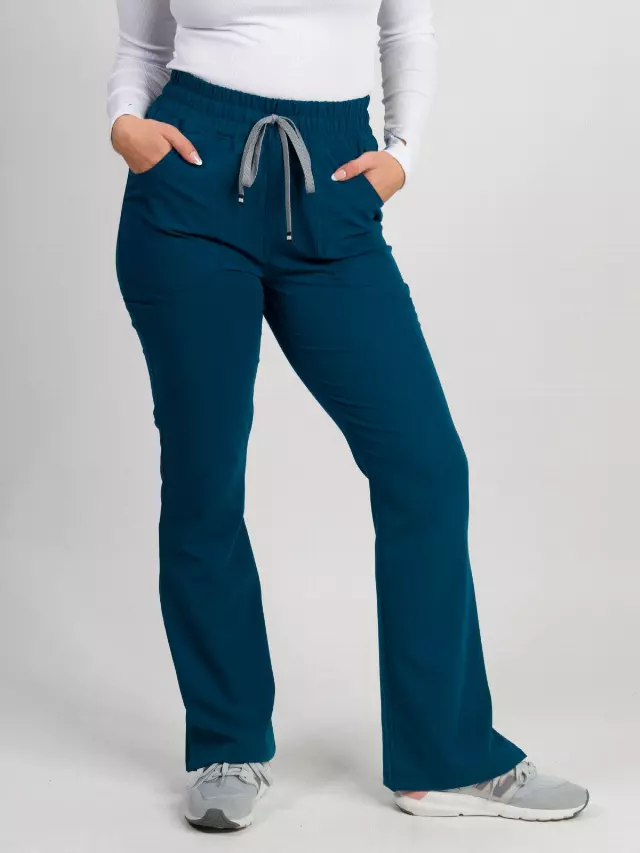 Sydney | High Waisted Slim Flare Scrub Pants — Caribbean Blue / S