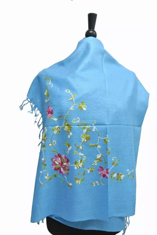 G107 Embroidered Floral Pashmina — Tq.