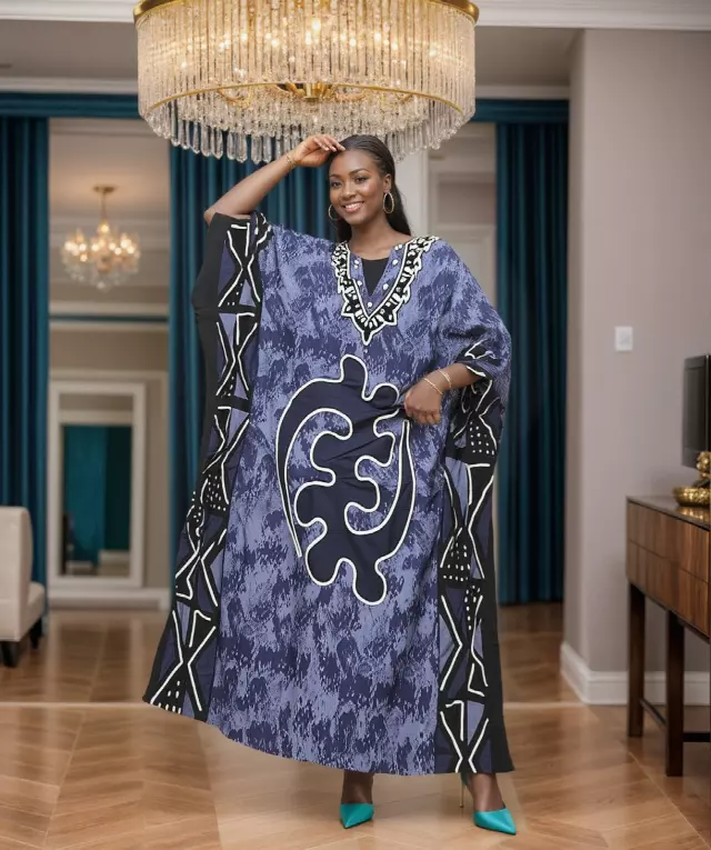 PNA-1612 - Women's Comfy Kaftan Dress with Headwrap- One Size (6-PCS PRE-PACK) - $7 Each — One Size (4-24) / Print-1612B