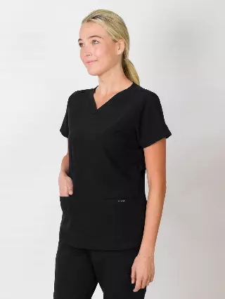 Sofia | Slim 3 Pocket Scrubs Top — Black / 2XL