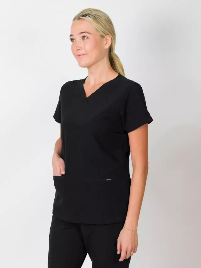 Sofia | Slim 3 Pocket Scrubs Top — Black / XL