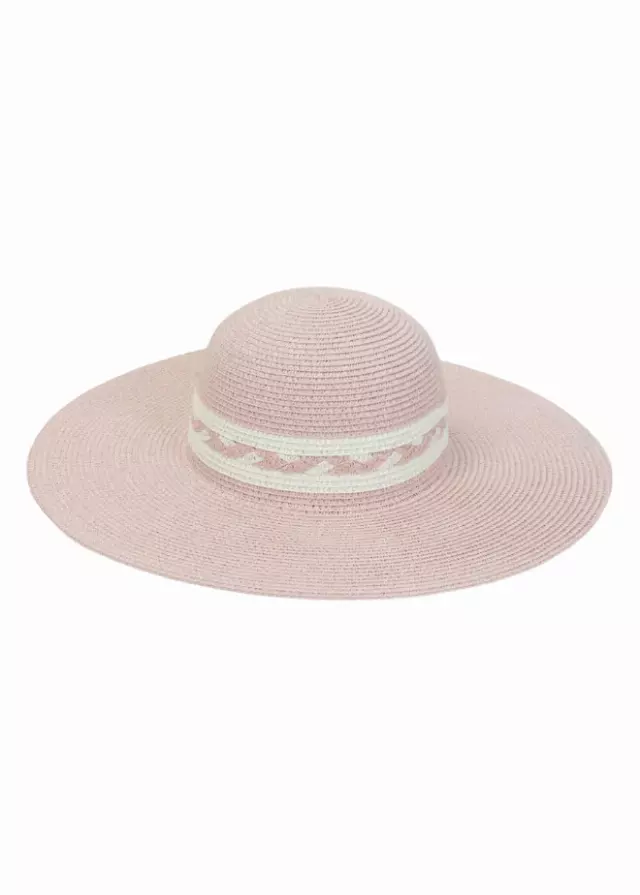Max Studio Straw Braided Crown Floppy Sun Hat — BLUSH