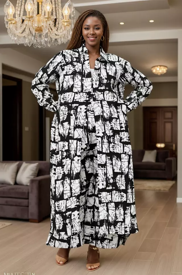 7901 - Authentic African Print 2pc Duster + Pant Set - $25.00 Each (3 pcs per pack) — Free Size / Print-647