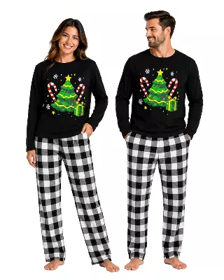 Adult Matching Family Pajama Set #122 — Black / Men's (S-M-L-XL)
