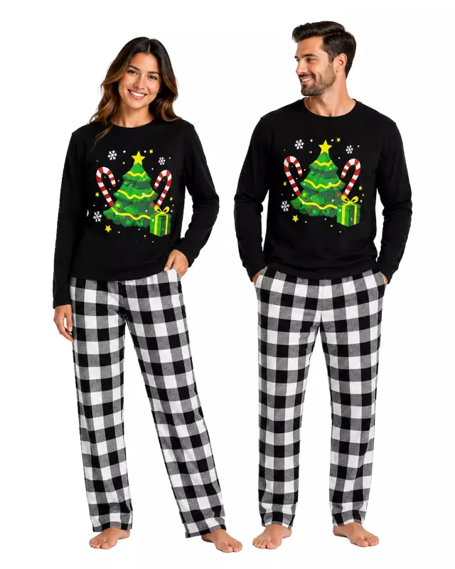 Adult Matching Family Pajama Set #122 — Black / Women's (S-M-L-XL)
