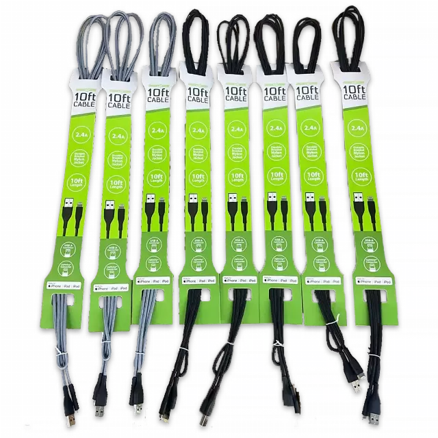 Charging Cable USB to Lightning 10FT 2.4 Amp - 8 Pieces Per Pack 24664