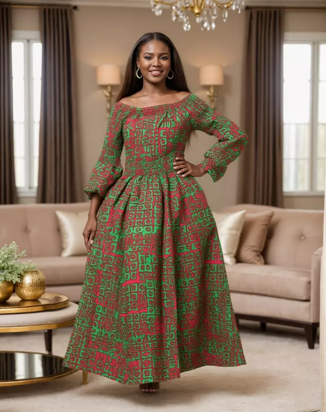 7556 -NEW PRINTS ALERT!!!! Off Shoulder Maxi Dress in Ankara Prints - $25.00 Each (3 pcs per pack) — Free Size / Print-678
