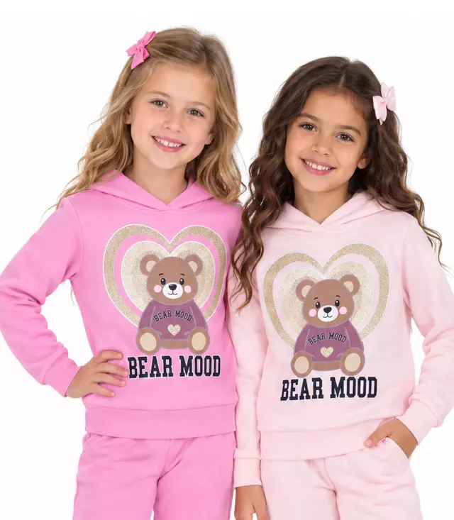 Girls Pink Bear Mood w Heart Screen Pull On Hoodie & Jogger Set – 8699004