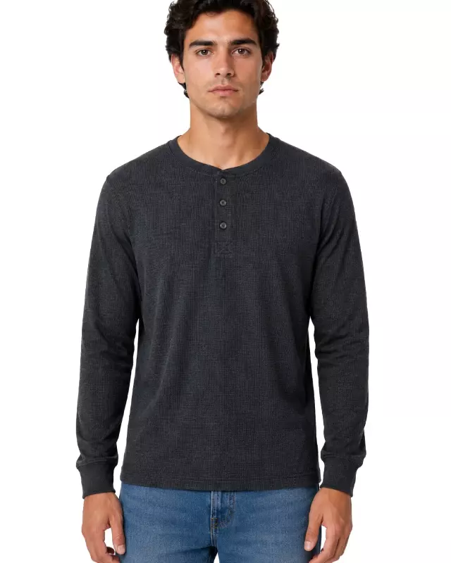 Men's Thermal Top Henley Neck #TH2 — Charcoal / S-M-L-XL