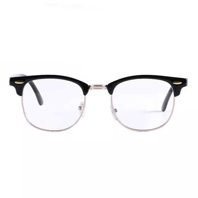 Retro Clubmaster Style Eyewear with Semi-Rimless Frames and Oval Side Rivets P1947Clear