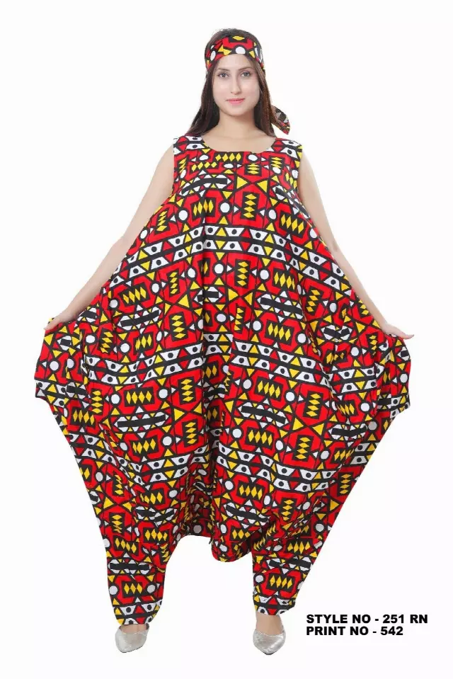 251RN- African Wax Jumpsuit/Dress (3 PCS PRE-PACK) - $35 Each — One Size (4 - 26) / Print-542
