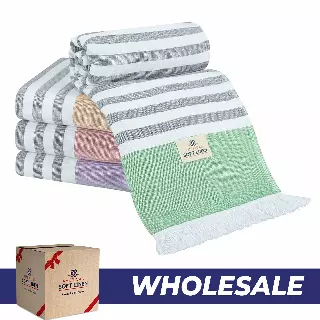 4 Packed Terry Peshtemal and Beach Towel, Mediterranean Collection, 35" x 60", Modern & Traditional Turkish Towels - 11 Set Case Pack