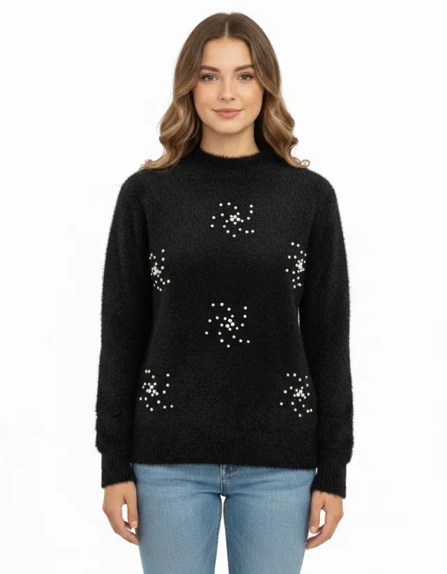 Mock Neck Pearl Sweater #5 — Black / S/M-L/XL