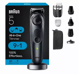 Braun All-in-One Men’s Shaving Kit Series 5 5490, 9-in-1 Beard, Face, Nose, Ear Trimmer, Hair Clippers, Body Groomer and Manscaping