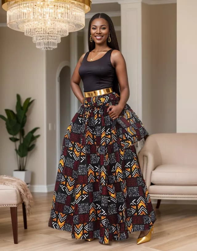 6777P - African Prints Maxi Skirt & Shoulder Bag Set - Free Size - $40.00 Each — One Size / Print-601