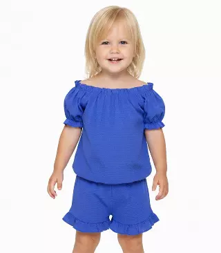 GIRLS PINK Top With Puff Sleeve and Bows Ruffled Short Set - 2892302