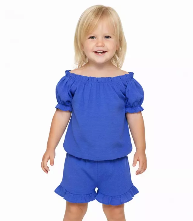 GIRLS PINK Top With Puff Sleeve and Bows Ruffled Short Set - 2892302
