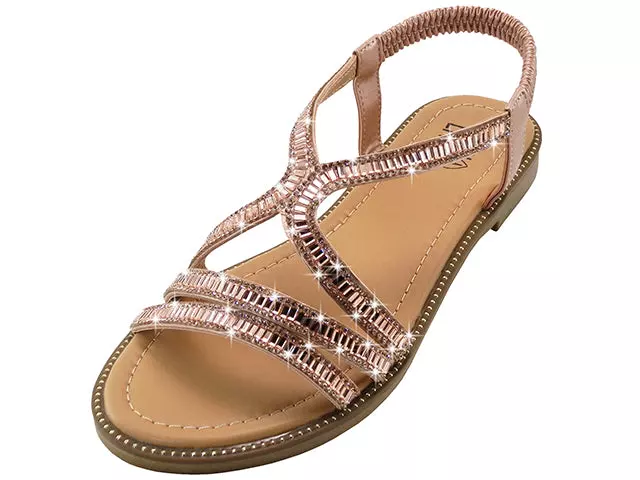 W7337L - Women's "Easy USA" Rhinestone Upper Fancy Sandals — Rose Gold (W7337L-RG) / 6-11 Assorted